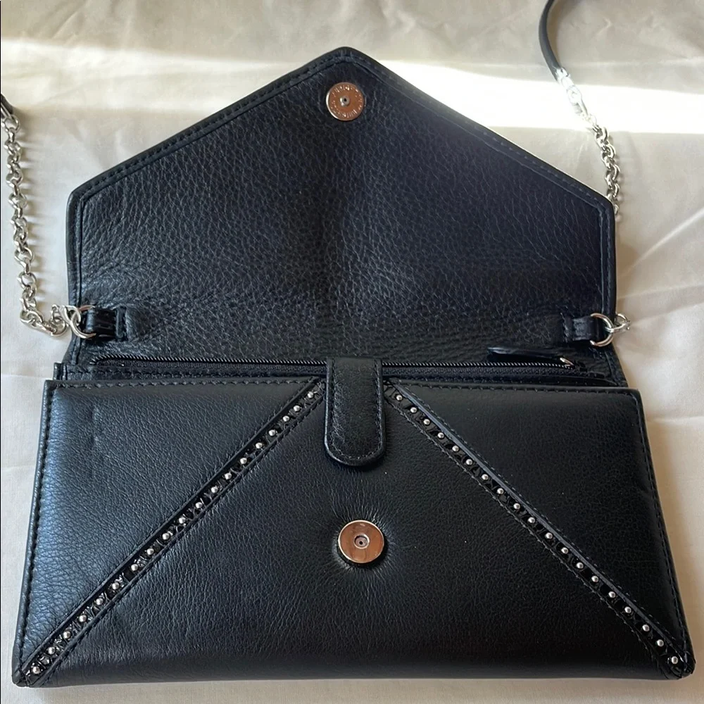 Brighton Black Crossbody Bag with Sleek Leather and Metallic Accents - Picture 2 of 11